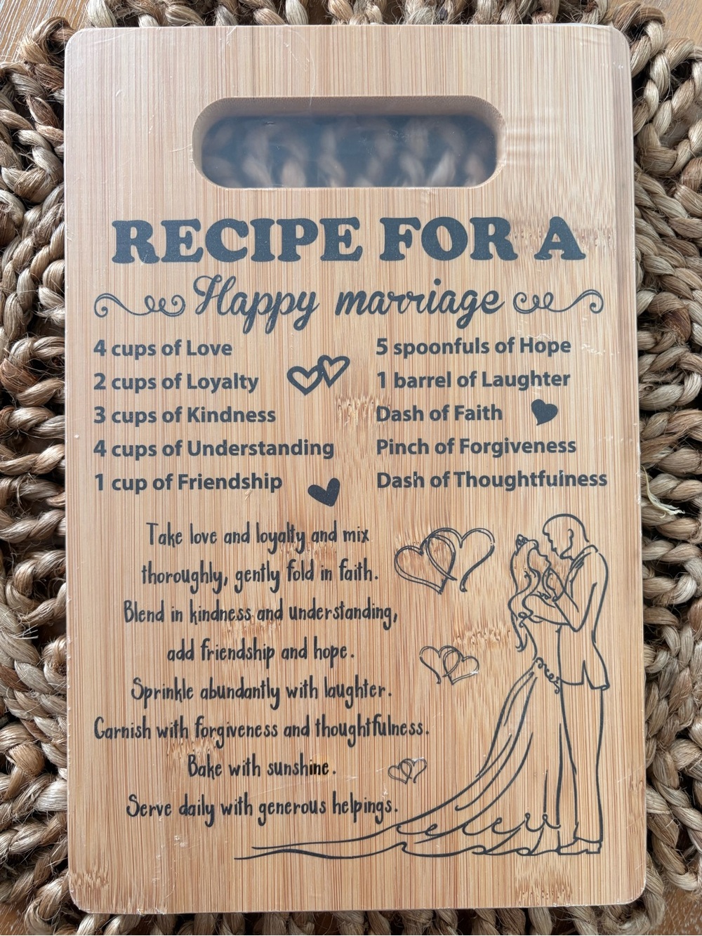 Recipe for a Happy Marriage Bamboo Decorative Cutting Board - Natural